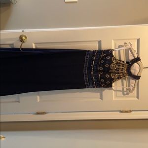 High neck navy and gold  gown
